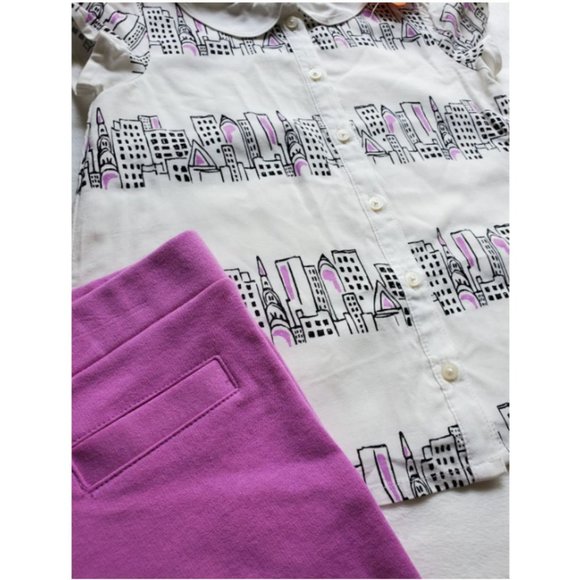 Gymboree outfit purple pants + white short sleeve top with collar Size 5 - Picture 2 of 4